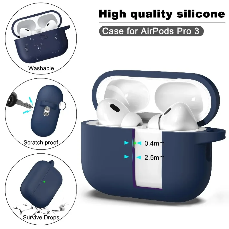2025 Apple AirPods Pro 3 (6th Gen) Case – 2.5mm Thick Silicone Shockproof Drop-Resistant Earphone Accessory