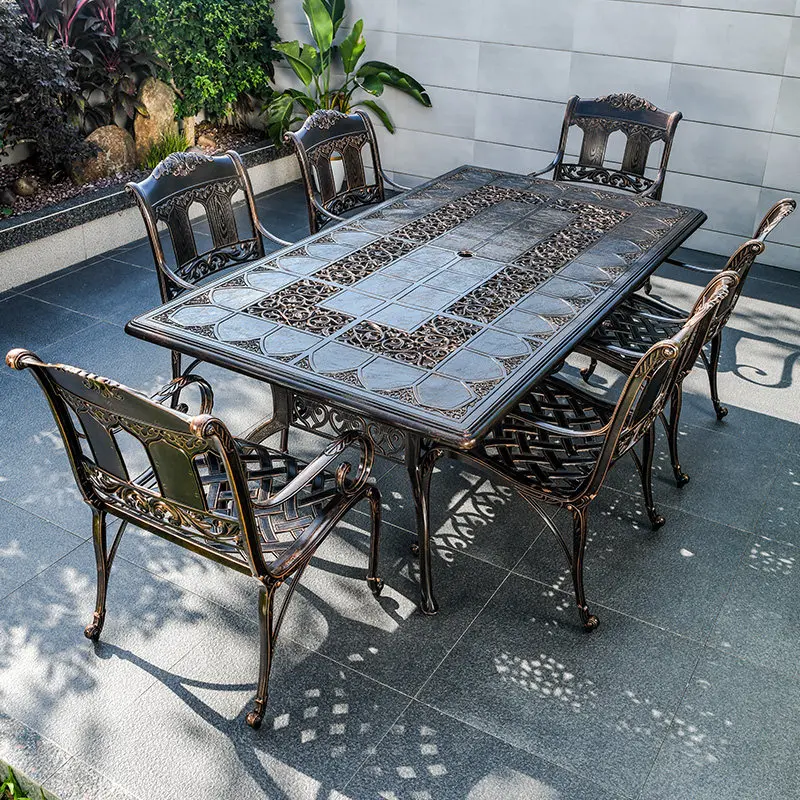 

Outdoor cast aluminum tables and chairs Villa courtyard open-air aluminum alloy casual tea table and chairs Outdoor yard carved