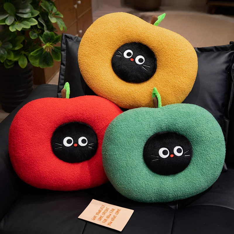 

Soft Fruits Animal Plush Cushion Cute Stuffed Toy Hugging Pillow Apple Pillow Black Cat Head