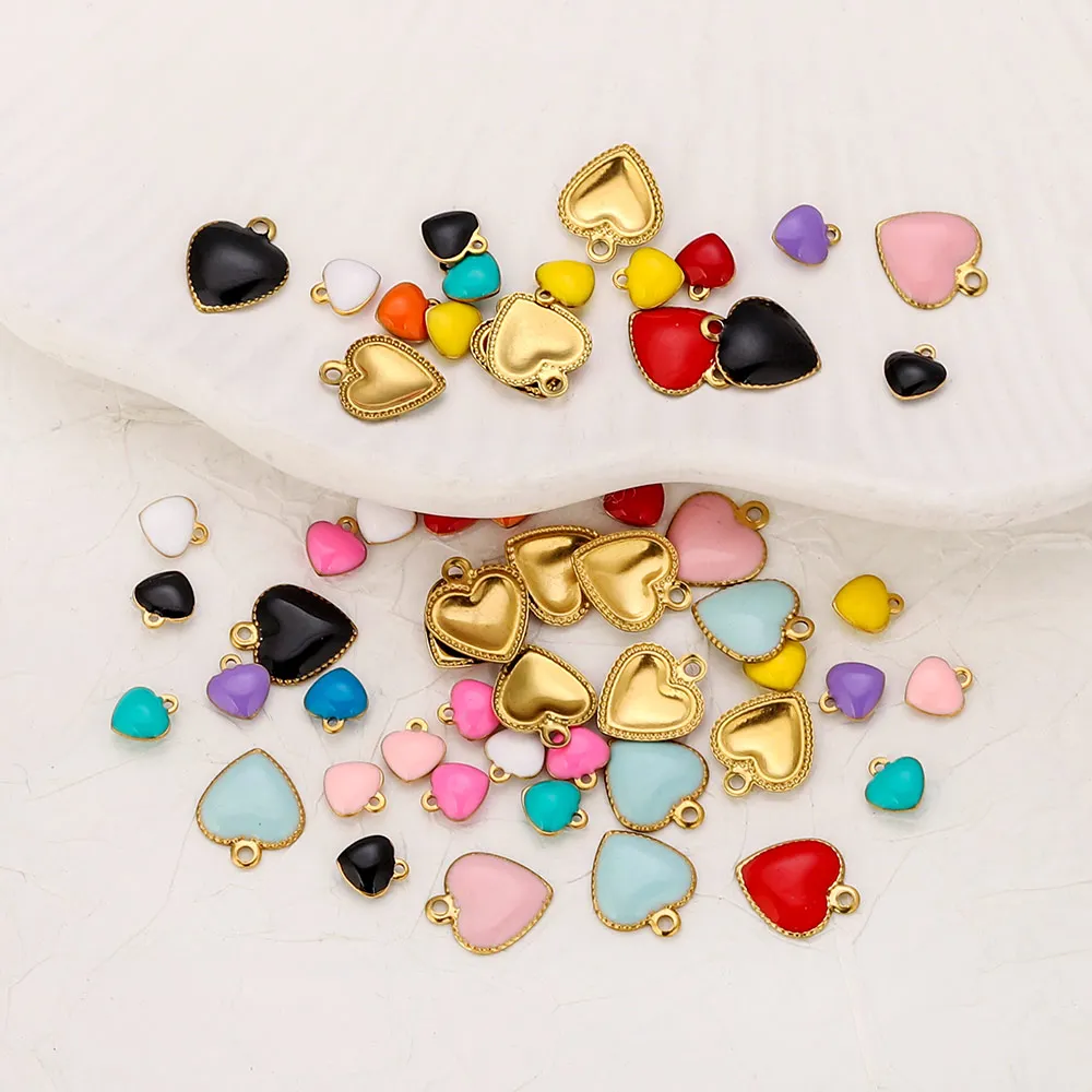 20 piezas de acero inoxidable, esmalte Multicolor, corazón, pequeños dijes chapados en oro, DIY, collar, pulsera, materiales para hacer joyas, venta al por mayor