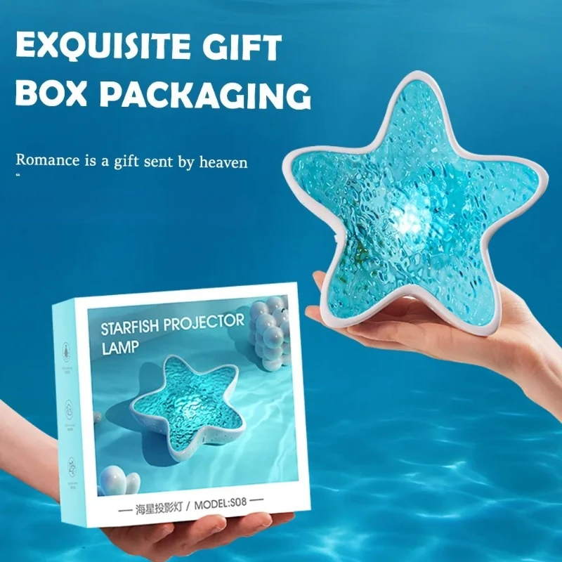 2 pcs Starfish Projector Night Light 7 Colors Changing Ambient Lighting Stepless Dimming Beside Table Lamp For Kids Gift