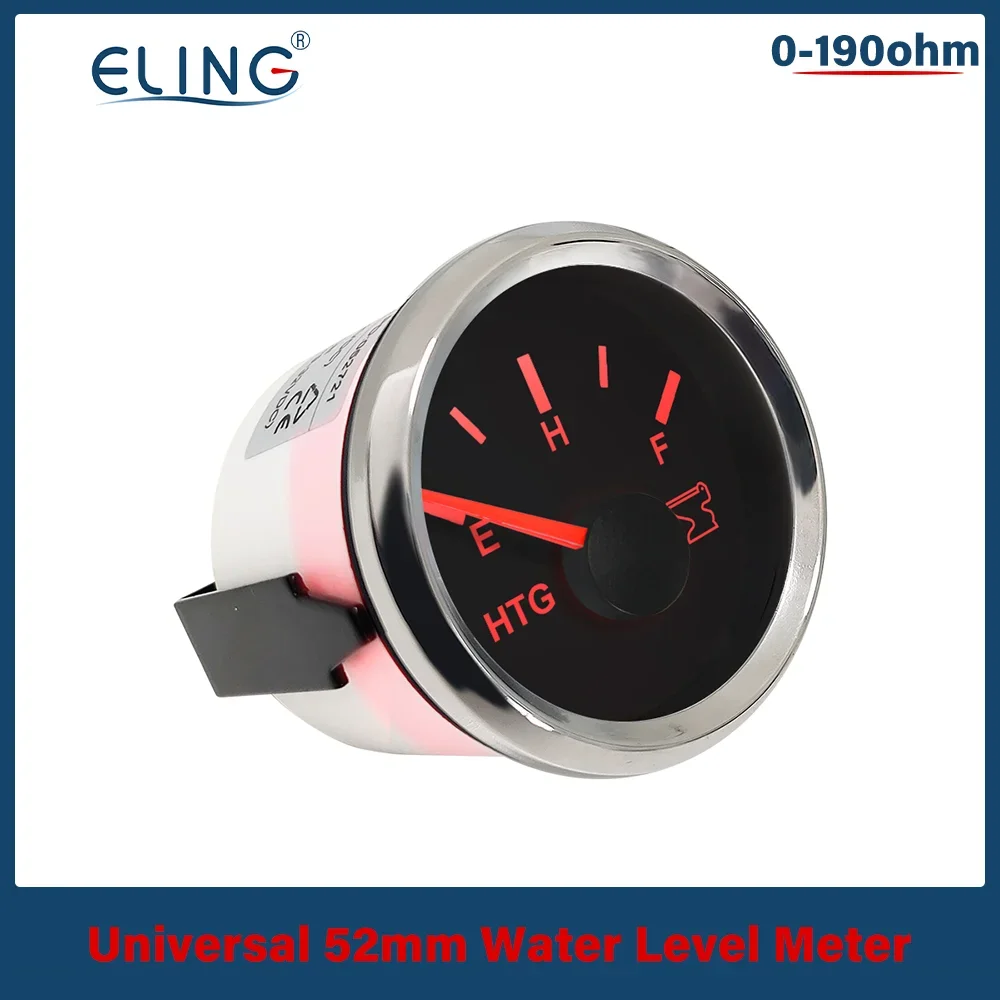 ELING 52mm 0-190ohm 240-33ohm Holding Tank Level Gauge Meter Sewage Level Gauge for Boat Truck RV Yacht with Red Backlight