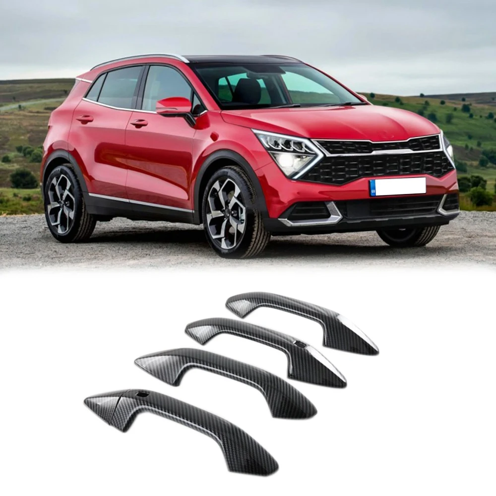 تصفيف السيارة 4 قطعة ABS ألياف الكربون الجانب الخارجي غطاء مقبض الباب الكسوة لكيا سبورتاج NQ5 2021 2022