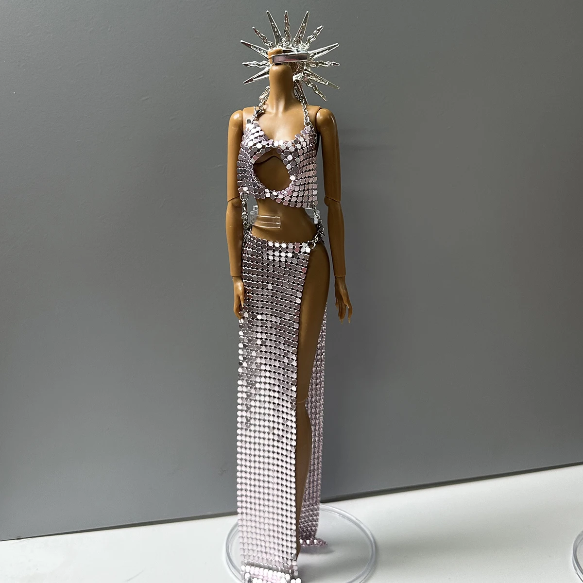 Luxury Unique Design Sun Goddess/Evil Dragon/Cleopatra-Style Theme Metal Sequin Evening Gowns For 1/6 FR Babi Supermodel Doll view 5