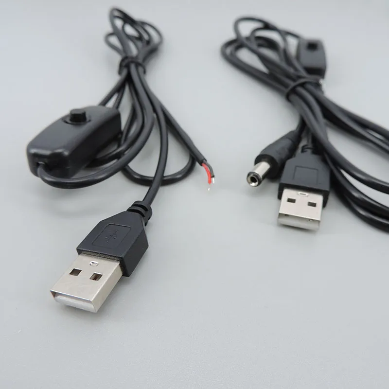 DC 2pin wire to usb or USB to DC 5V  Male 5.5x2.1mm Power Supply Wire 501 on/off button Switch Extension Cable for DIY Strip