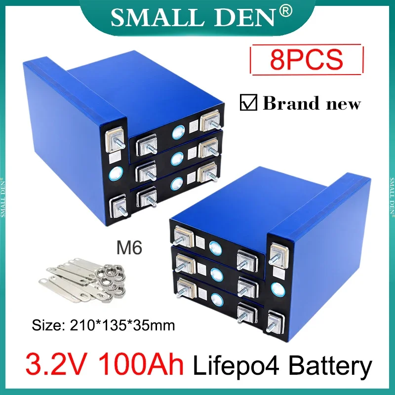 8PCS 3.2V 100Ah Lifepo4 Rechargeable Battery 3C discharge DIY 12V 24V E-car Golf cart Inverter Solar Lithium iron phosphate Cell