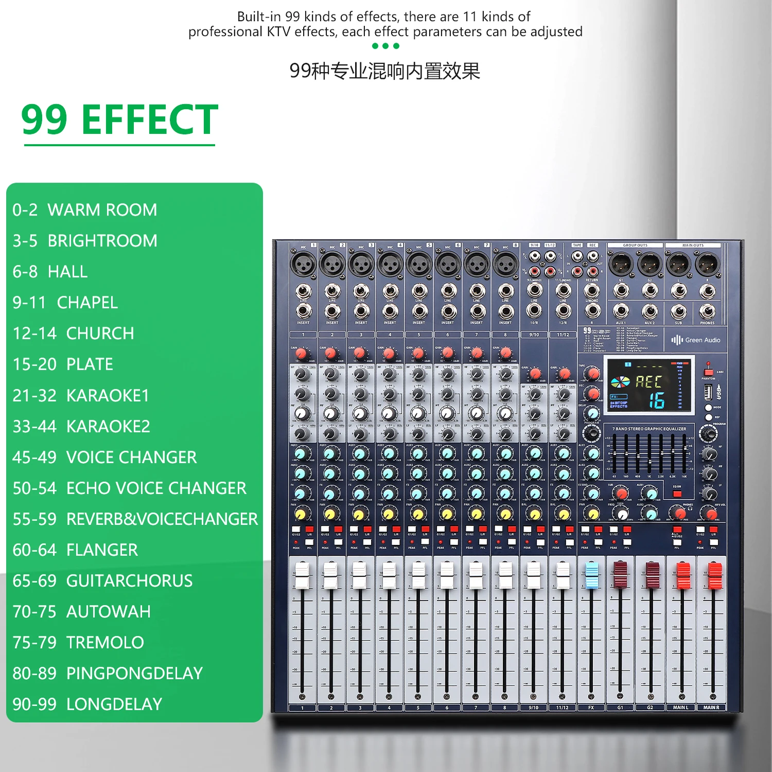 GAX-FX12 Profesjonalna Konsola Mikrofonowa 12 Kanałów 99dsp Karta Dźwiękowa USB Nagrywanie MP3 Reverb Procesor Miksowania Audio