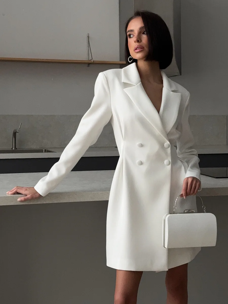 

Fashion Cross Collar Double-Breasted Long Sleeve Dress for Women Light Luxury Slimming Fit Blazer Dress Elegant Sweet Clothes