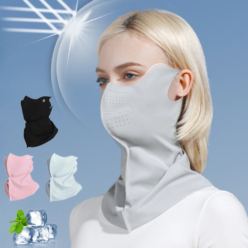 2024 Summer Sunscreen Ice Silk Mask Neck UV Protection Face Adjustable Breathable Outdoor Cycling Sun Protection Hats Caps