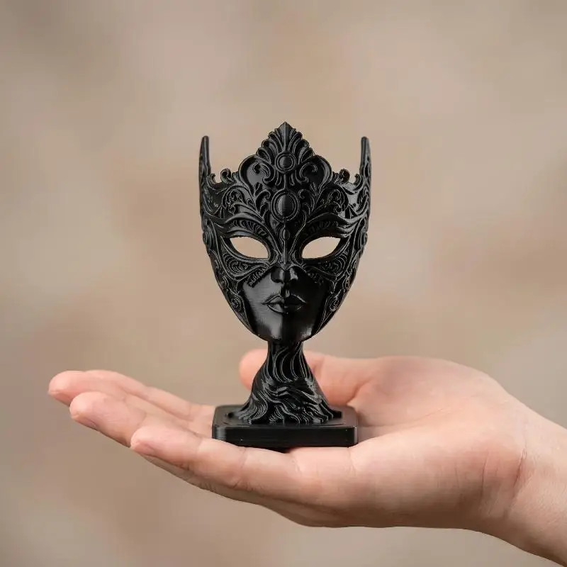 Vintage Carved Woman Mask Statue 3D Printed Dark Style Face Sculpture for Studio Art Display Decor