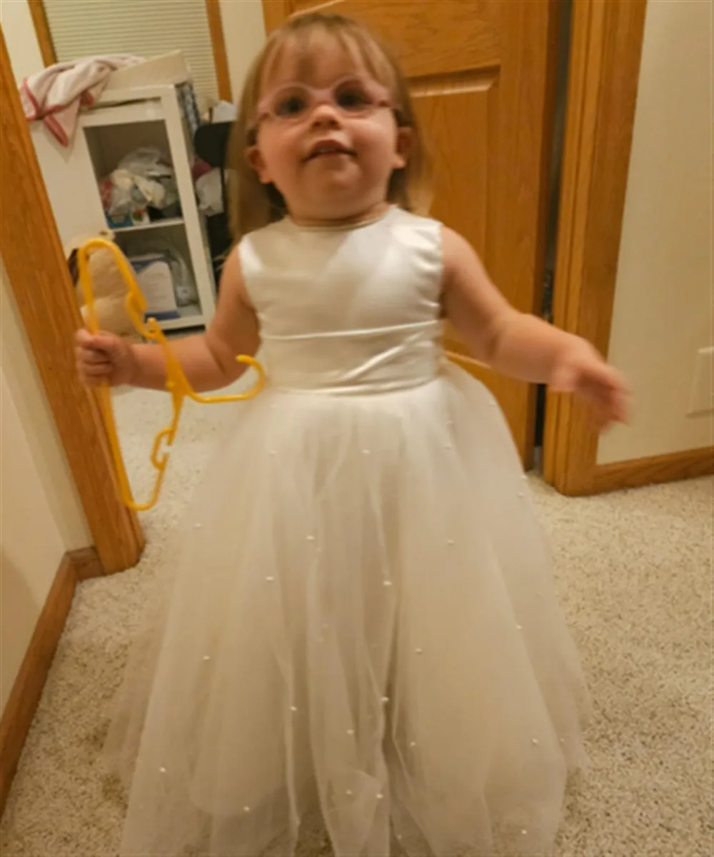 Lovely Flower Girl Dress for Wedding Pearls with Bow-Knot Belt Kids Princess Communion Pageant Ball Gown Customized