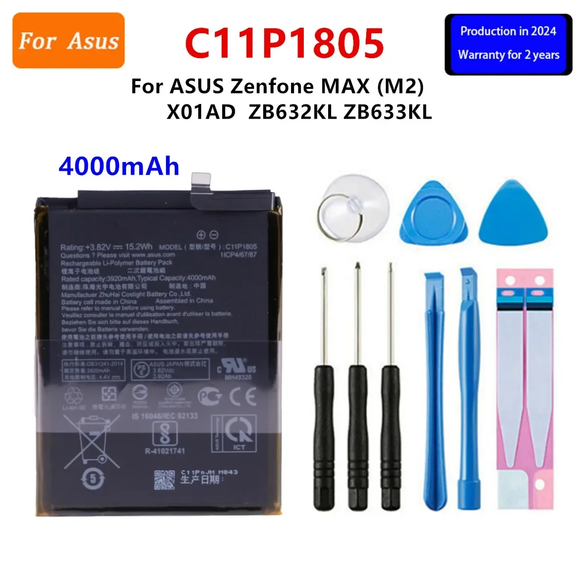 

Brand New Battery C11P1805 4000mAh For ASUS Zenfone MAX (M2) X01AD ZB632KL ZB633KL Replacement Batteries+Tools