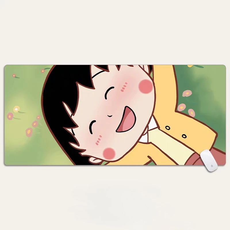 Cartoon Chibi Maruko-chan​​ Leather Mouse Pad Oversized Cute Girl Animation Office Desktop Pad E-sports Computer Keyboard Pad