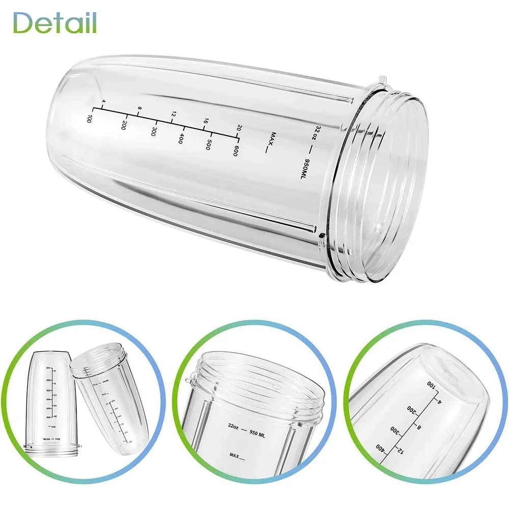 32 oz Tall Colossal Cup Replacement Part Compatible with Nutri Bullet 600W 900W Blenders NB-101B NB-101S NB-201