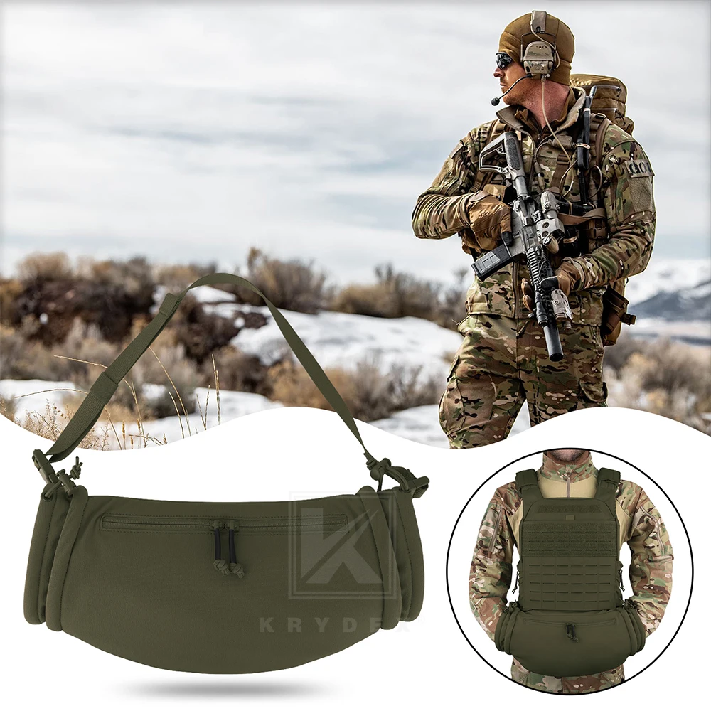 KRYDEX Tactical Hand Warmer Pouch Muff Sherpa Fleece Lined Water-Resist Vest Drop Hanger Warmer Pouch for Outdoor Winter Camping
