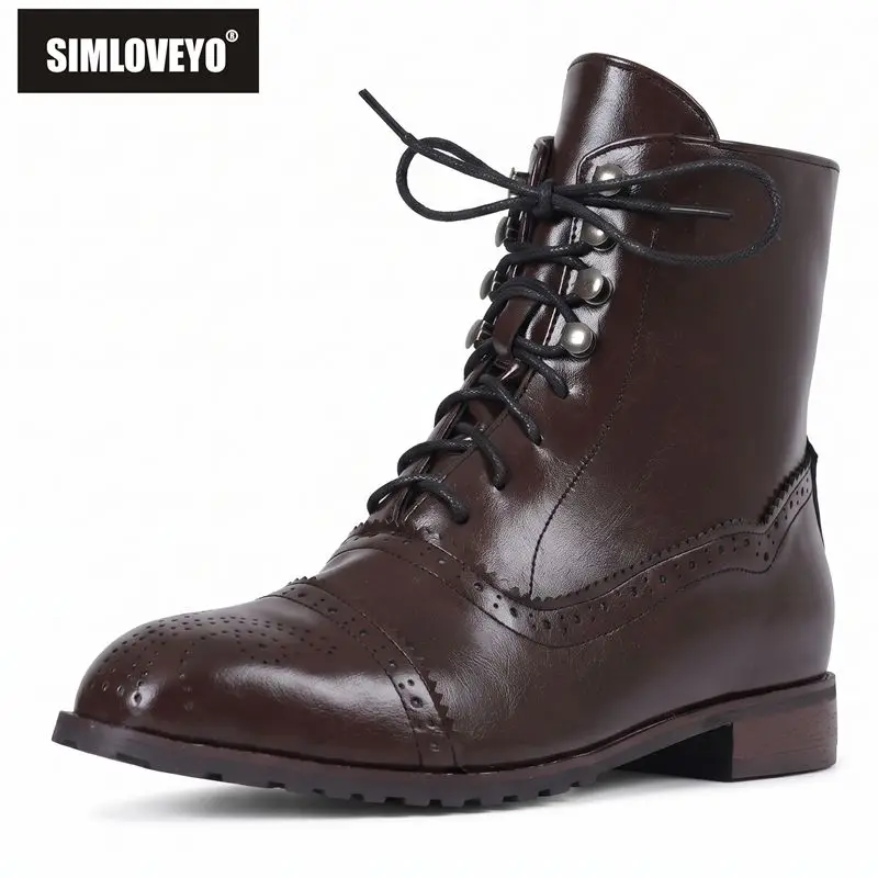 SIMLOVEYO Ankle Boots for Men Round Toe 3cm Low Heel Lace Up Large Size 46 47 48 49 50 Casual Handmade Daily Brown Coffe