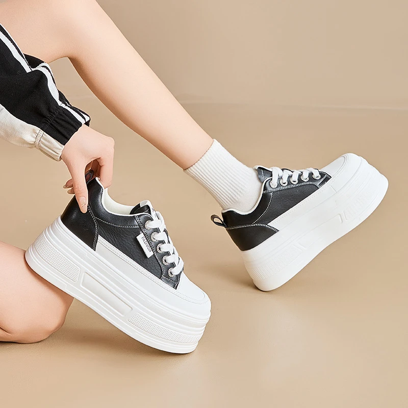 

Womens Colorblock Platform Chunky Sneakers Hidden Heel Lift Lace Up Casual Shoes Thick-Soled Platform Breathability Versatile