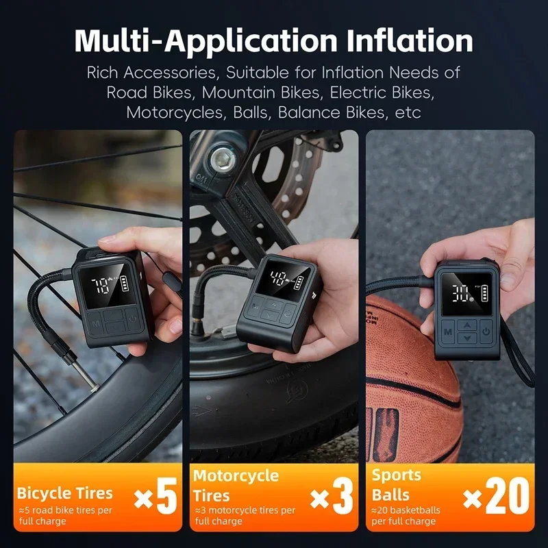 

WEST BIKING Portable MTB Road Bike Air Inflator Mini Electric Pump for Bicycle Motor 130 PSI FV AV Tire Pump