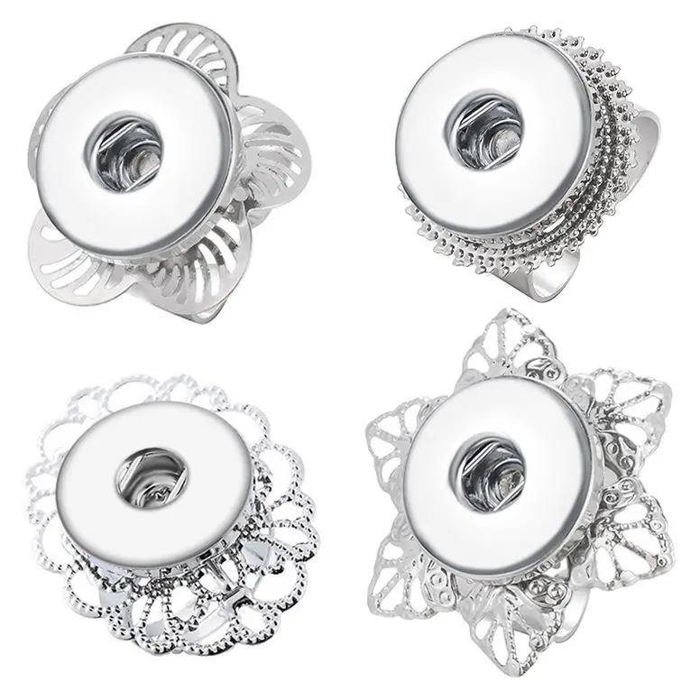 New Hollow Flower style leaves Beauty triangle Round snap rings open ring fit 18MM snap buttons DIY snap jewelry fittings