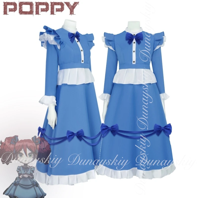Helloween Po--ppy Play Time IV Game With The Blue White Dress And Red Wig The Red Hair Girl Cosplay Cosplay Costume Full Of Suit