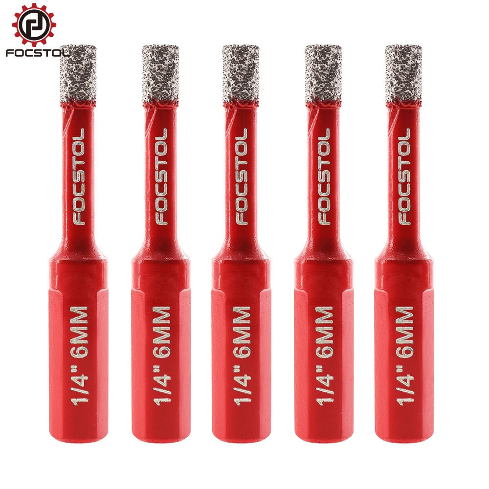 

Focstol 5pcs 6mm Diamond Drill Core Bit Hole Saw Drill Bit for Ceramic Marble Tile Granite Triangle Shank