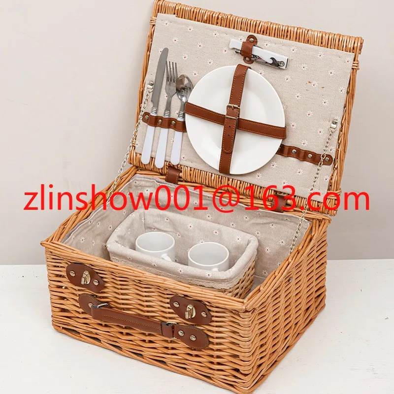 Willow picnic basket rattan insulation basket Internet celebrity portable folding full set of supplies storage camping