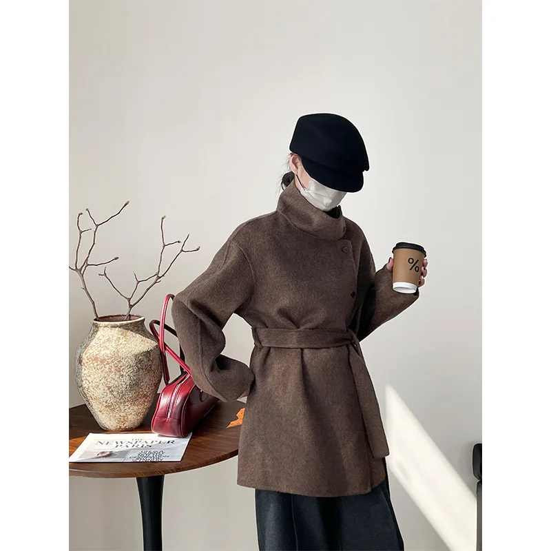 UMI MAO Korean Style Stand Collar Double-Sided Wool Coat Women Autumn Winter New Small Size Double-Sided Wool Jacket Femme