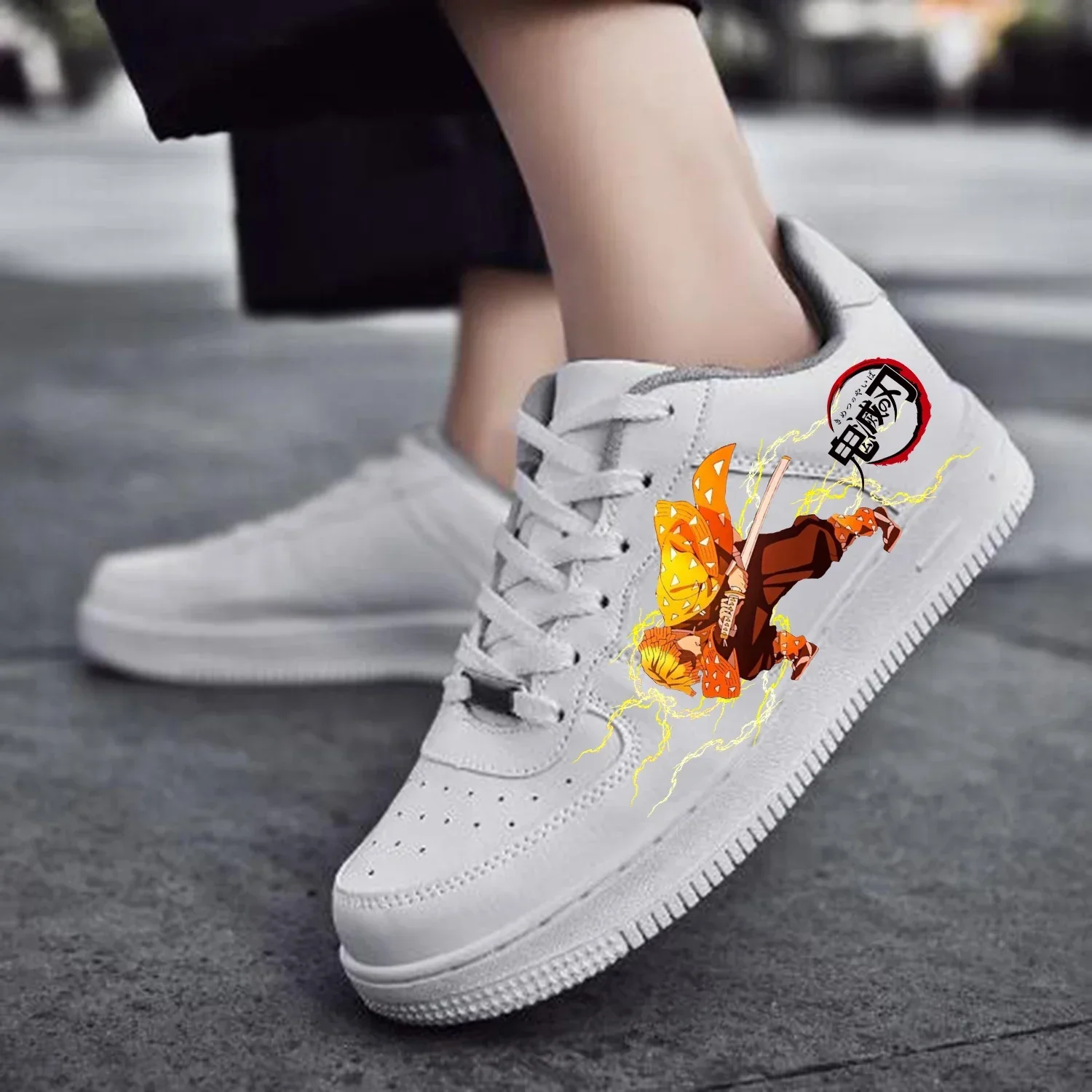 Homens e Mulheres Agatsuma Zenitsu Demon Slayer Kimetsu No Yaiba Tênis, Tênis de Basquete AF, Esportes Running Flats, Tênis Personalizados