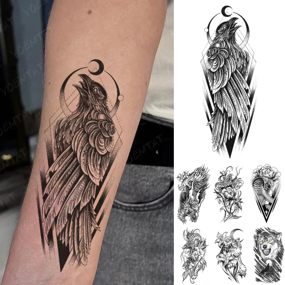 

Eagle Geometric Month Waterproof Temporary Tattoos Sticker Wolf Dragon Men Flash Tattoo Fake Tatoo Arm Sleeve Women Body Art