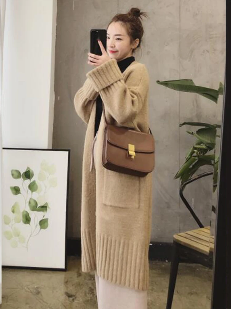 Autumn Winter Knitted Cardigan Women Sweater Jacket 2023 Elegant Vintage Loose Long Outerwear Maxi Y2k Sweater Coat Soft Jacket