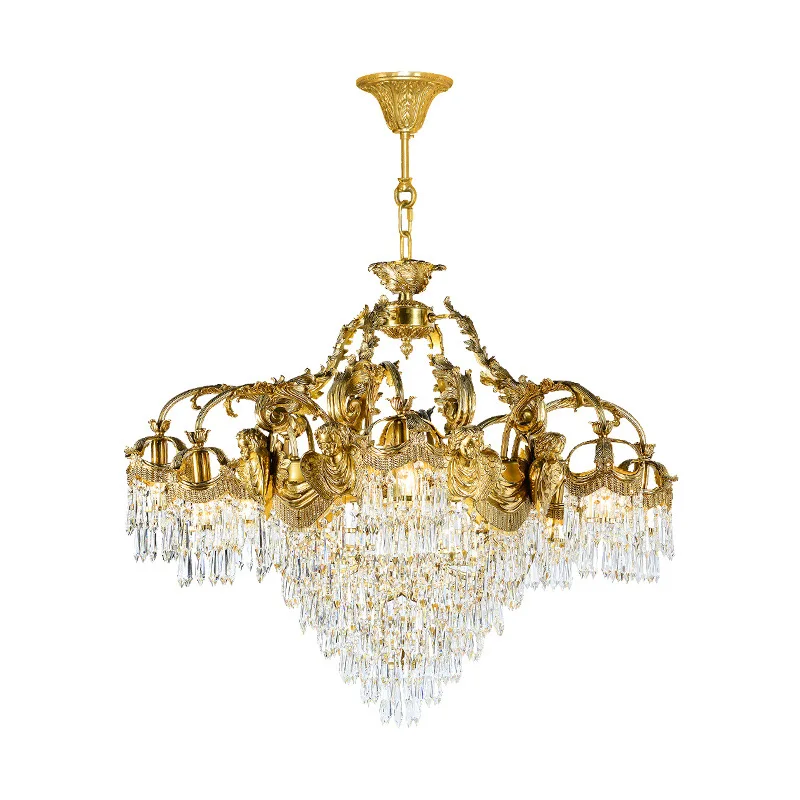 

Full copper lamp, European style, retro, villa, living room, bedroom French crystal