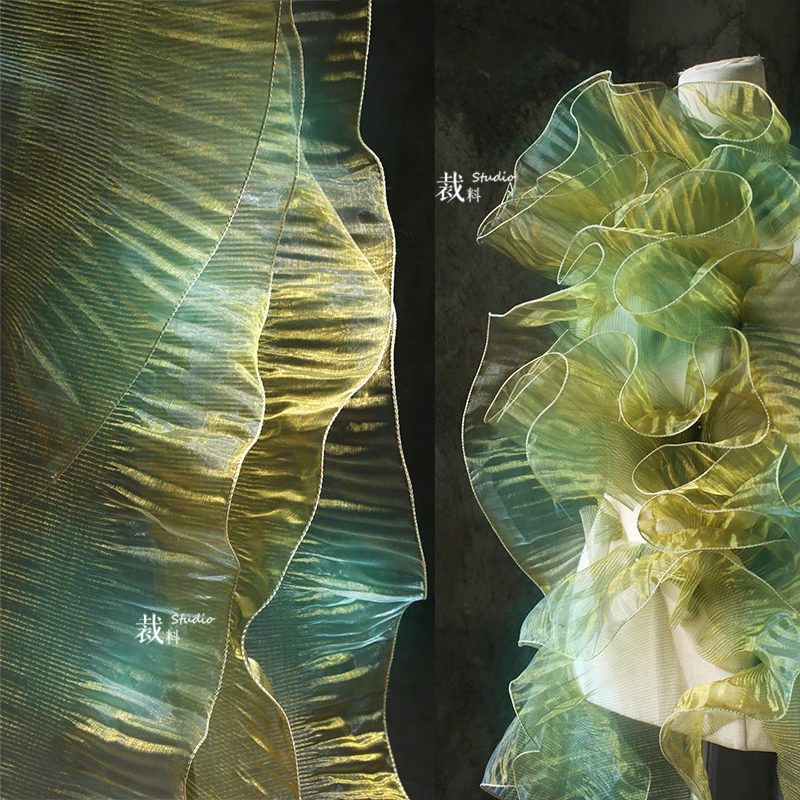 

4-ярдовая кружевная бейка с большой волной, 3D плиссированная рюшами, иллюзия, органза, дизайнерское шитье своими руками, свадебное платье, тканевый материал, аксессуары