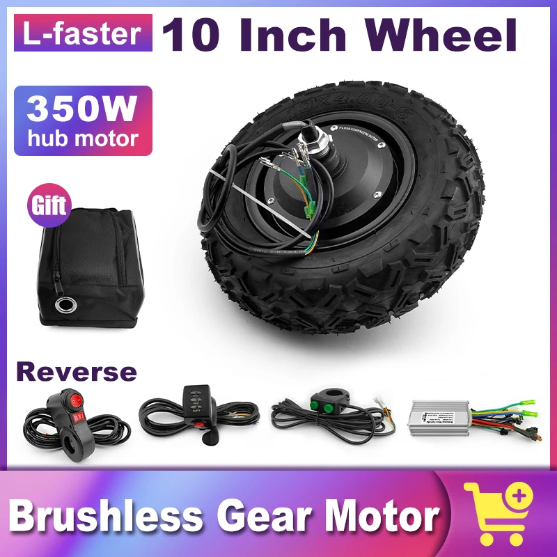 Off-Road Rough Wheel Electric Wheelbarrow Scooter, Gear Hub Motor Kit, 10 Inch Wheel, 24V, 36V, 48V, 350W