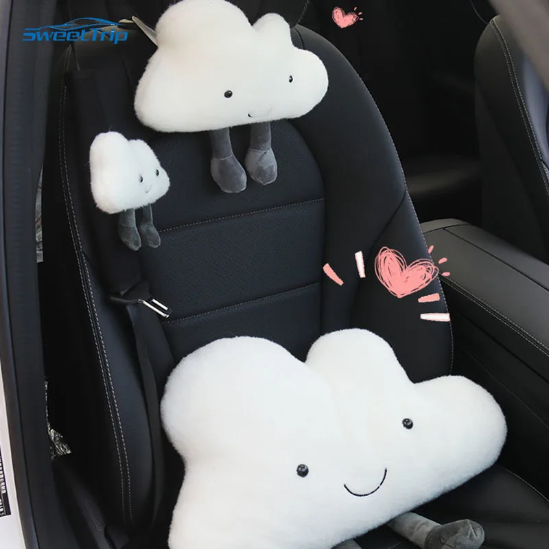 Car Headrest Pillow Soft Plush Neck Pillow Car Shoulder Pad Female Non-slip Auto Parts Automobile Waist Bolster Car Pillow