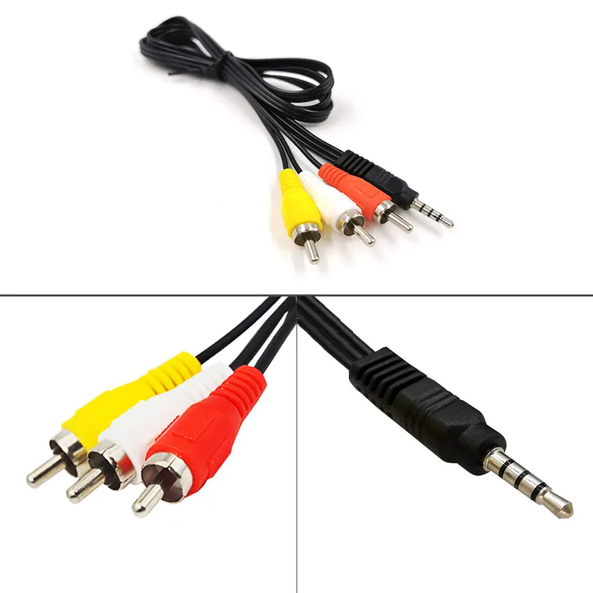 

1m 3.5mm Jack Aux to 3 RCA Audio Video Cable Stereo Y Splitter Cable AV Adapter 3RCA Cord Wire For PC DVD TV VCR Speakers Camera