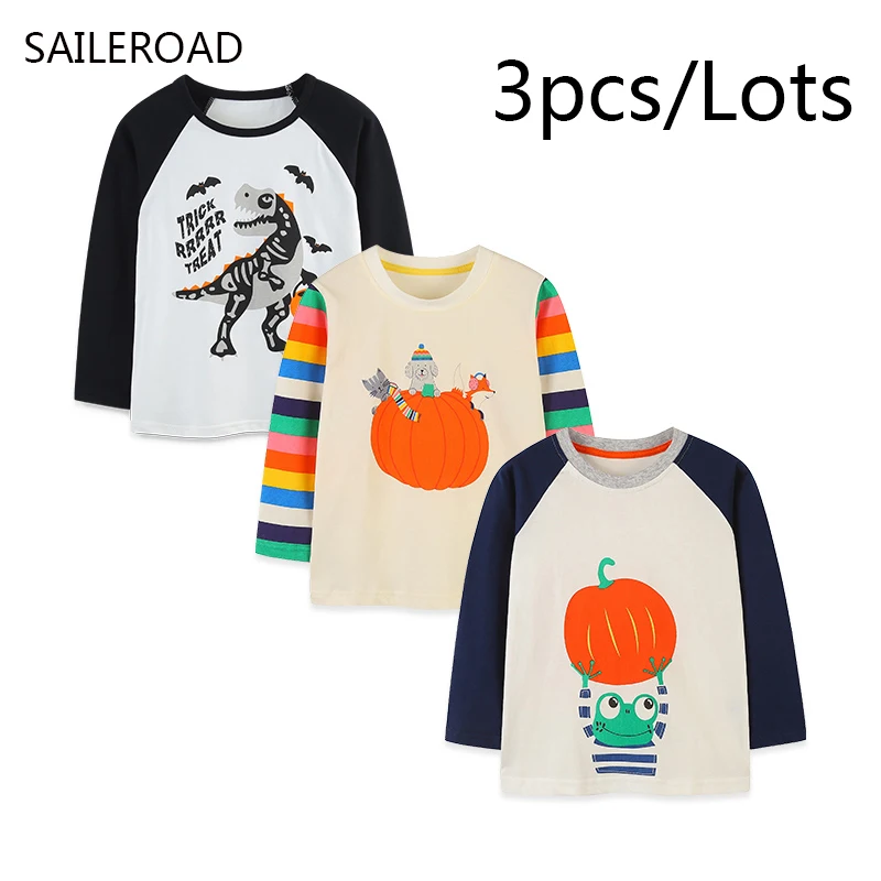

SAILEROAD Autumn Tee Shirt Cotton Long Sleeve Halloween Cartoon T-shirts Kids Girl Tops Boys Children's Clothing Kids Clothes