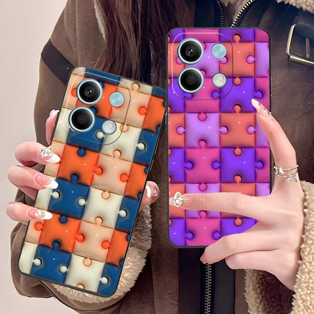 Puzzle Fashion Pretty Mobile Cell Phone Case for Xiaomi POCO M6 M5 M4 M3 X6 X5 X4 X3 F6 F5 F4 F3 F2 C40 Pro GT 5G Black Cover