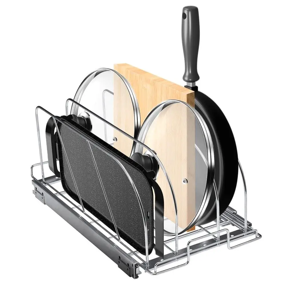

Expandable Pan Pot Rack Under Cabinet Storage Adjustable Wire Dividers Steel Lid Holder 10.3W for kitchen Cabinet Pantry