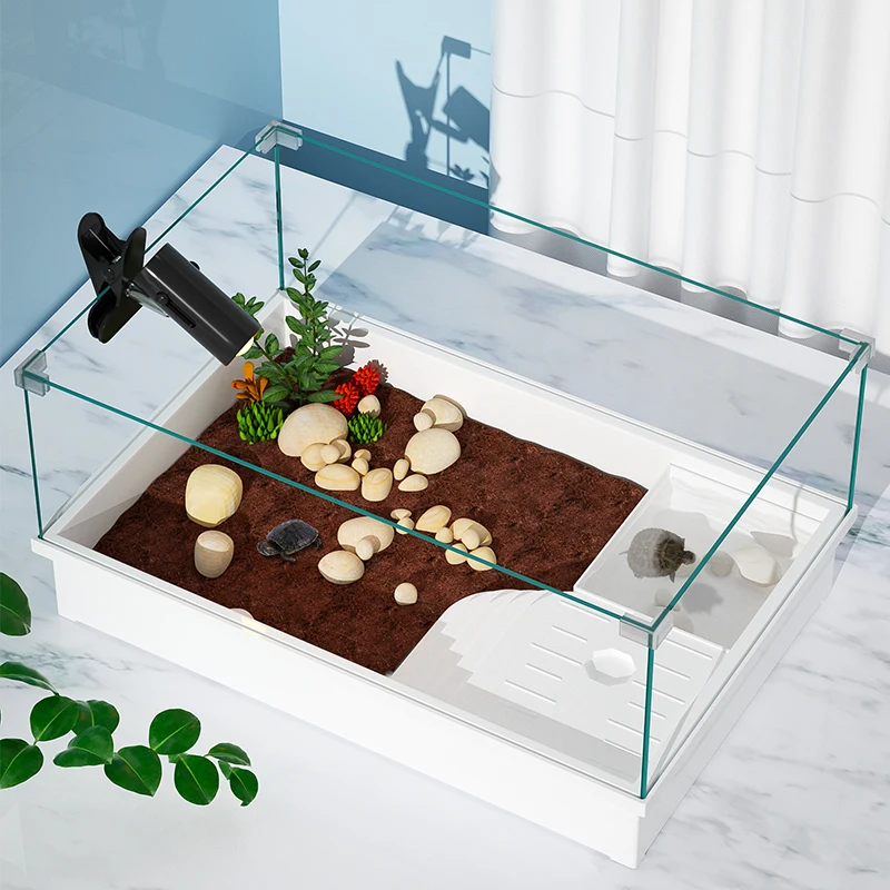 2023 New design Large Landscape Eco-tank Reptile Rearing Box Home Glass combined amphibious turtle tank