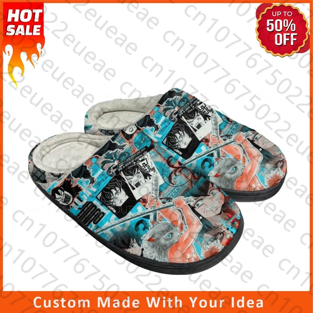 

Хит продаж, Мультяшные тапочки Hashibira Inosuke из хлопка, мужские и женские новейшие сандалии, плюшевые домашние теплые тапочки