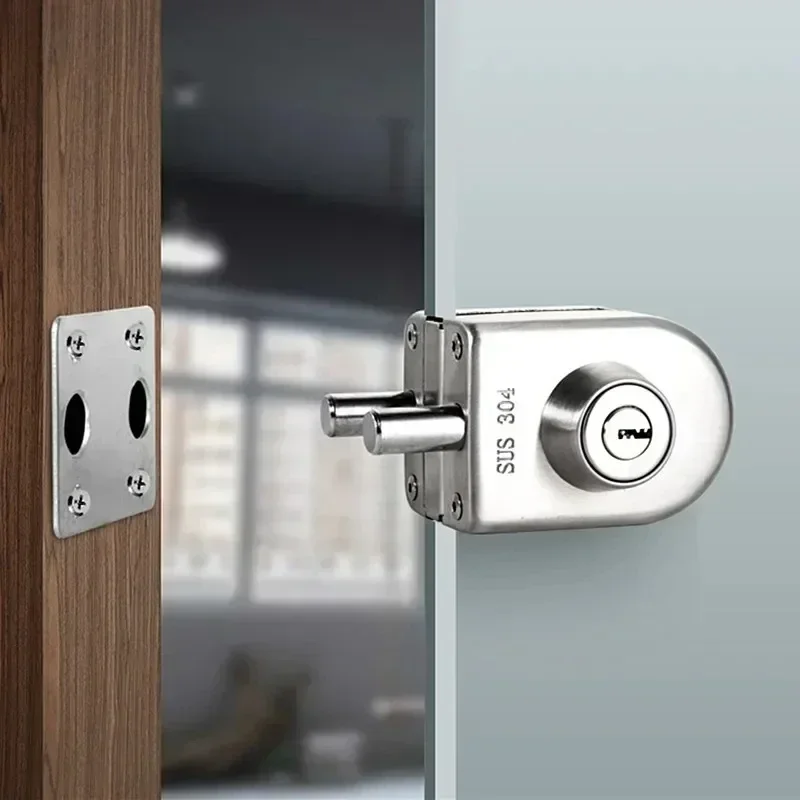 Stainless Steel Frameless Glass Door Locks Floor Latch Lock Bolt Ground Lock Home Bathroom Office Hardware Lockset with Key