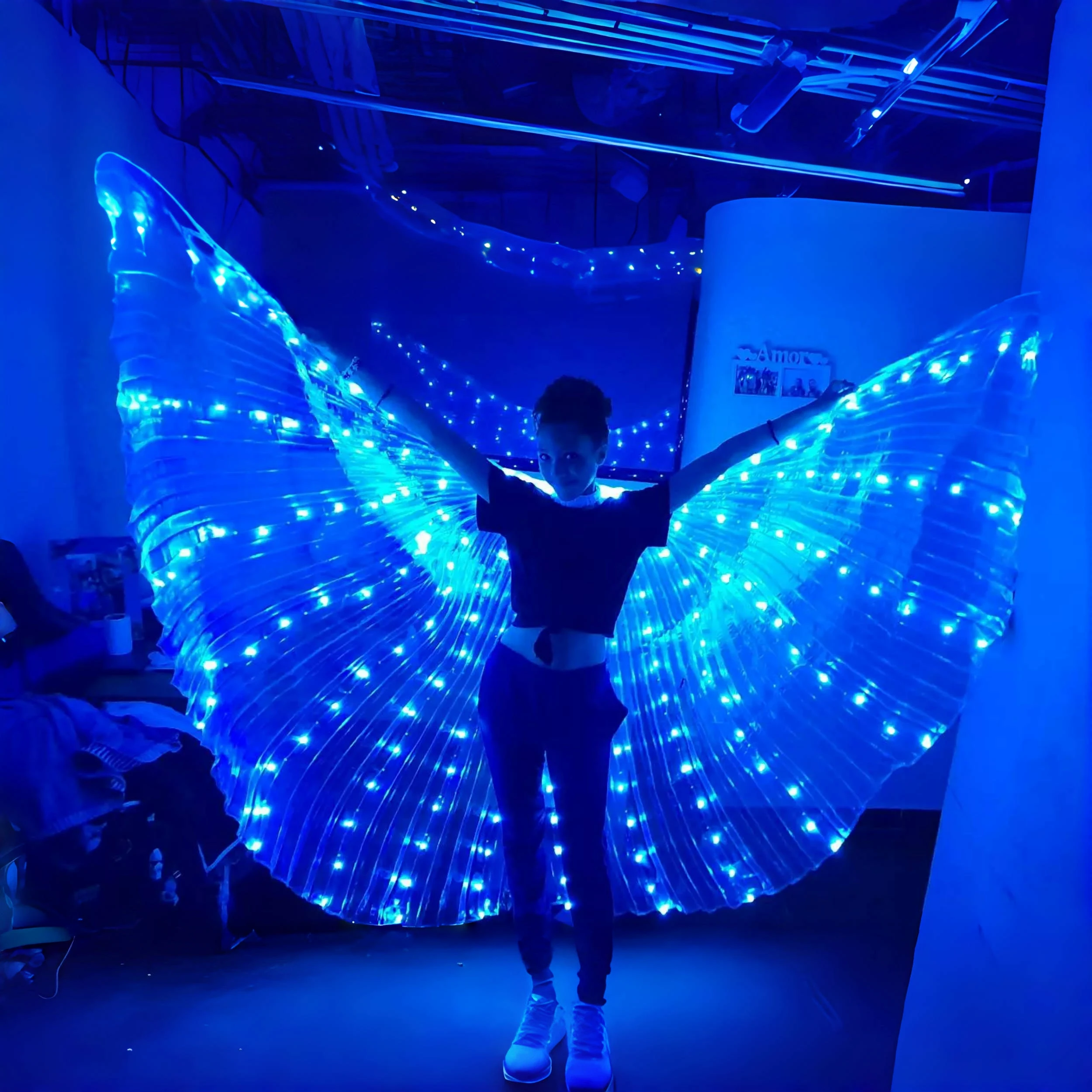 LED Dance Fairy Wings Cloak Dancers Colorful Butterfly Wings+Stick Stage Performance Belly Dancing Carnival Party Prop