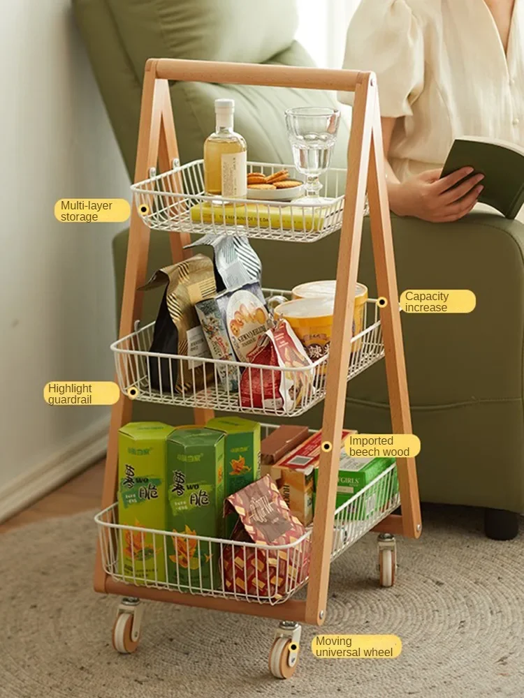 3 Tier Organizer Storage Rack Cart Wheels Mobile Wooden Organizer Carts Kitchen Spice Racks Basket Bedroom Rack Home Supplies