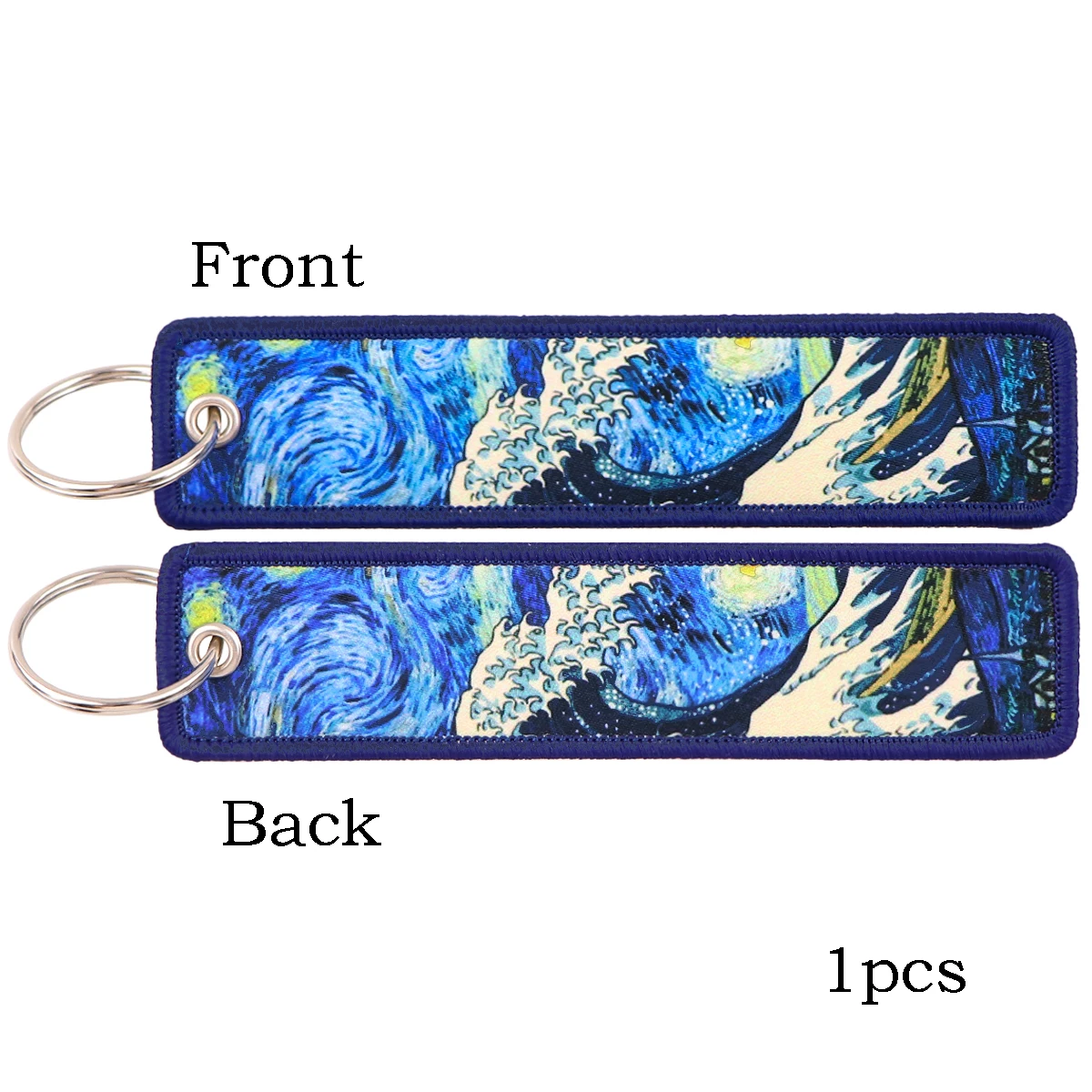 Van Gogh Stickerei Schlüsselanhänger Japanische Wellen Schlüsselanhänger Schlüsselanhänger für Motorräder Autos Schlüsselanhänger Zubehör Schmuck Chaveiro Geschenke – Detail 2