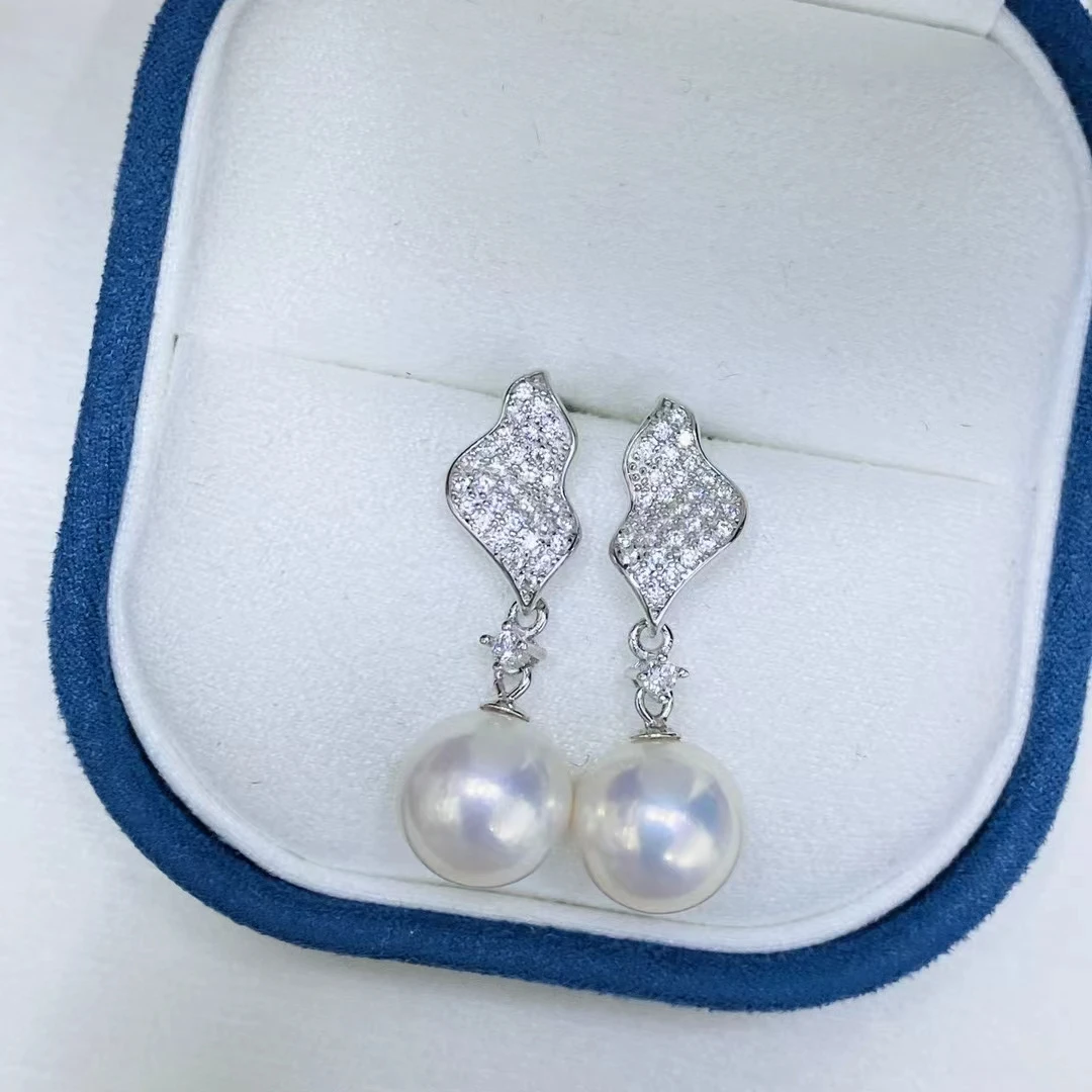 

Оптовая продажа, серьги из стерлингового серебра 925 пробы, фурнитура для крепления, базовые монтажные детали, аксессуар для жемчуга 10-12 мм, 5 пар/лот