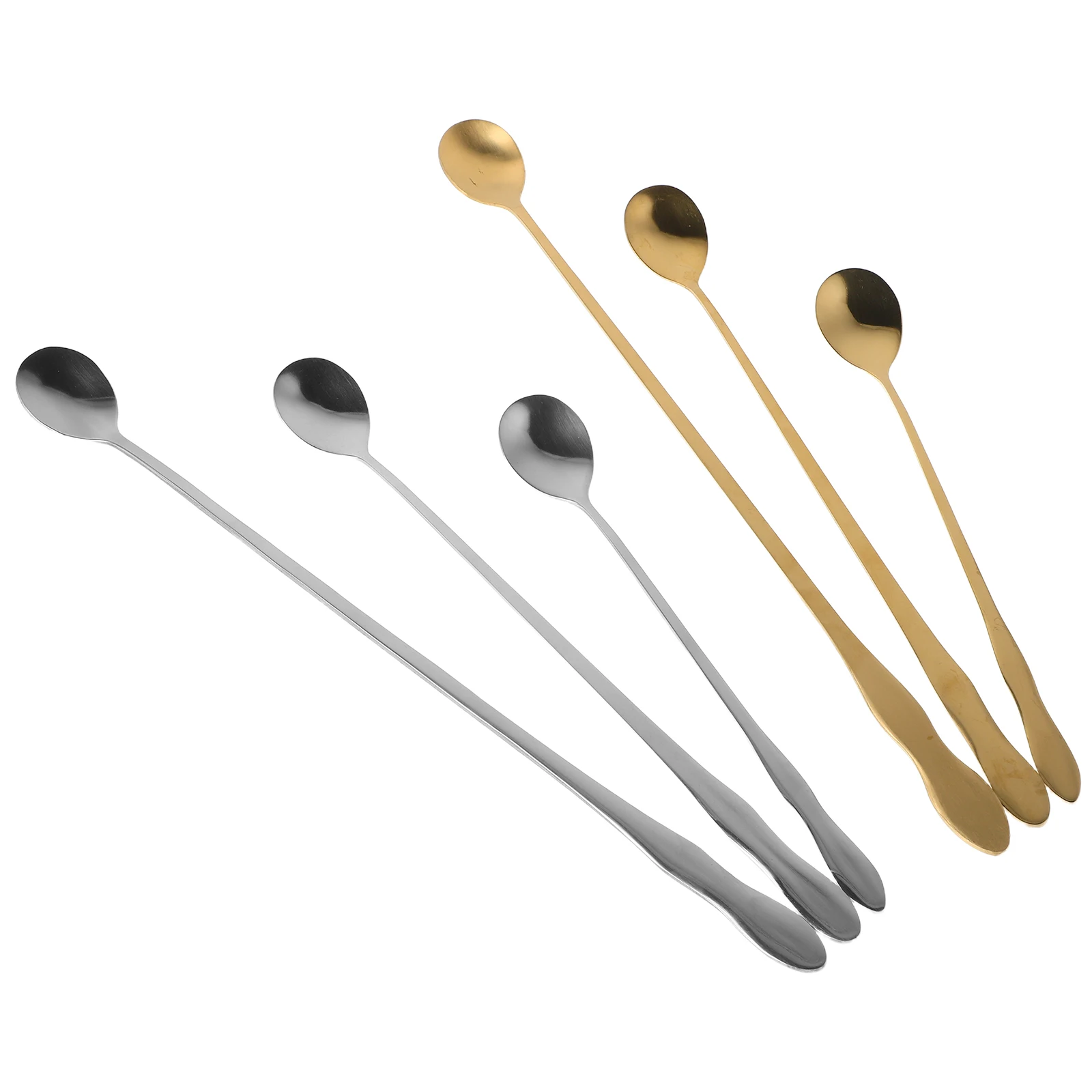 

6pcs Long Handle Mixing Spoon Stainless Steel Extended Iced Tea Sauce Cocktail Stirring Spoon Milk Condiment Kitchen Utensils