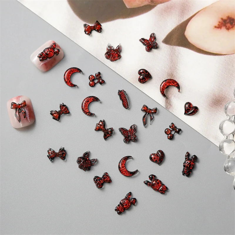 50pcs Vampire Nails Accessories Mixed Resin Ribbon Bow Camellia Tulip Heart Nail Art Charms Decorations Supplies Parts DIY Jewel