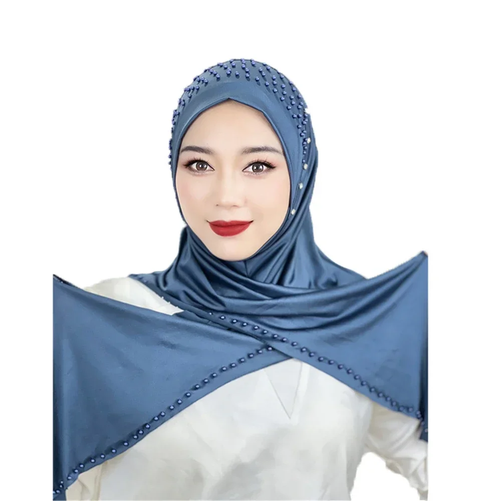 Pull On Ready Wear Instant Hijab Muslim Women Turban Islamic Arab Hat High Quality Beaded Shawl Headwrap Niqab Prayer Scarf Head
