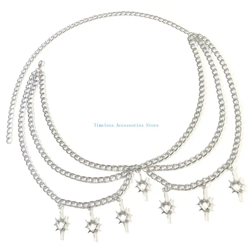 

97QE Convertible Gothic Waist Chain Necklace Featuring Thorn Heart Design For Edgy Outfits
