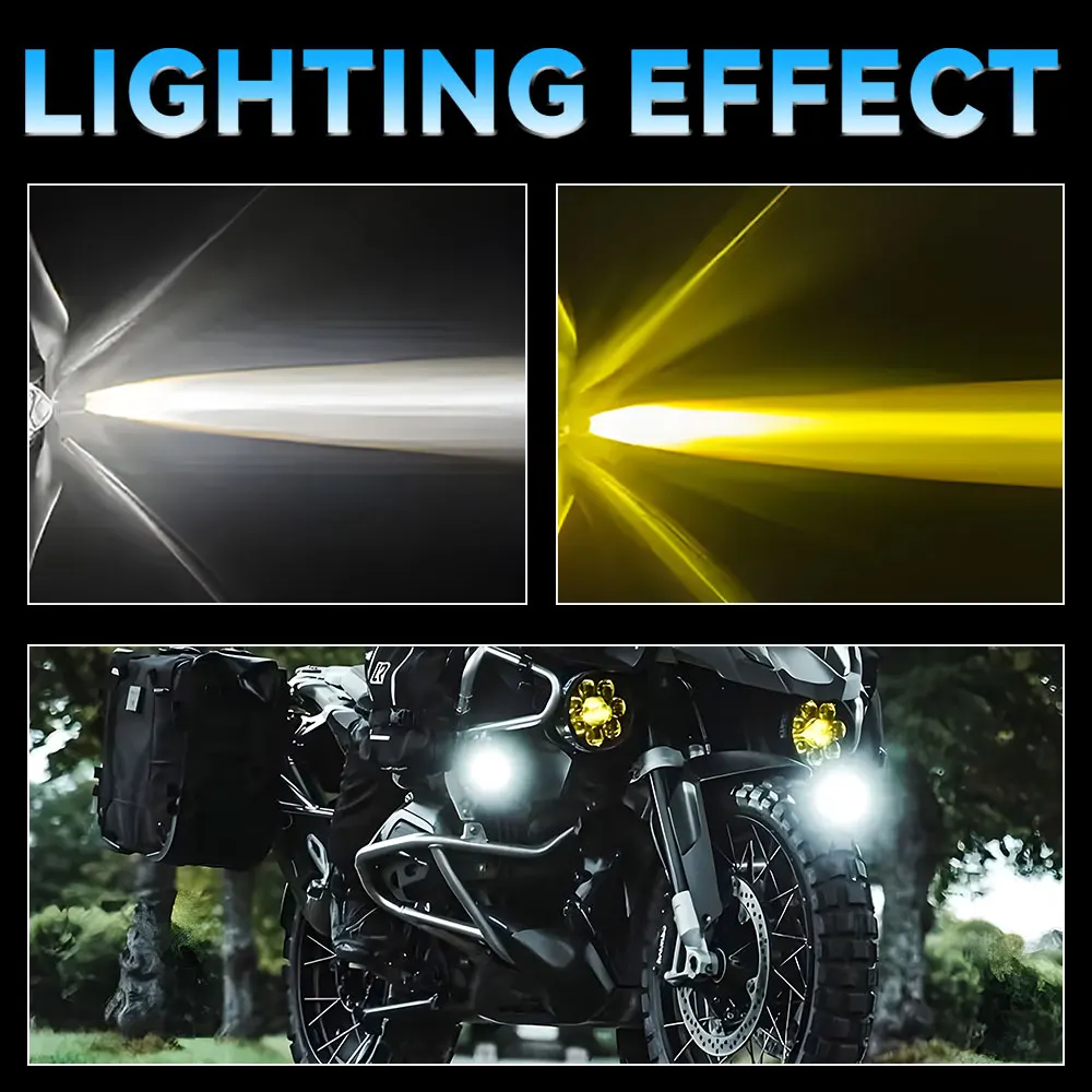 Motorcycle Spotlights High Brightness Hi Lo Beam Modification External LED Headlights Dual Color Small Steel Cannon Spotlights